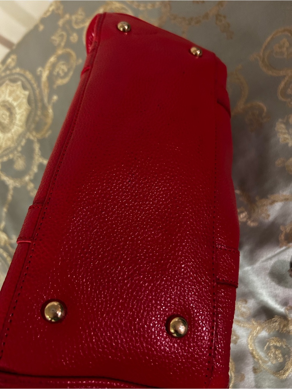 Terzetto Red Leather Satchel with Gold Accents - Picture 8 of 8